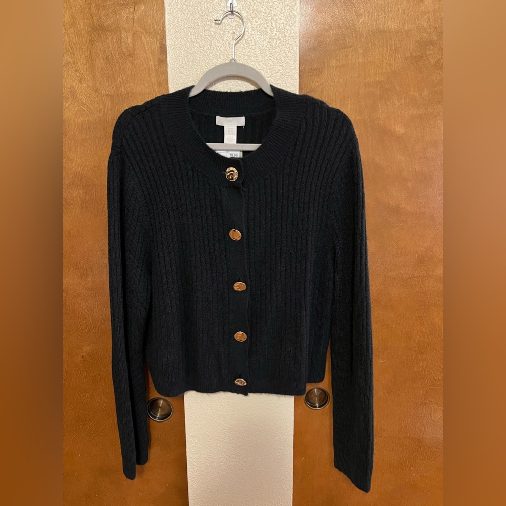 Dark blue button-up sweater